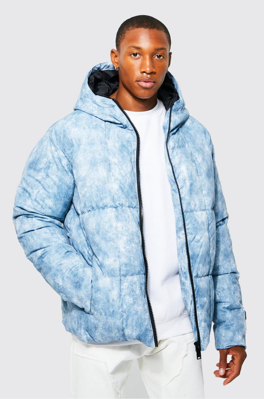Boxy Tie Dye Square Panel Hooded Puffer