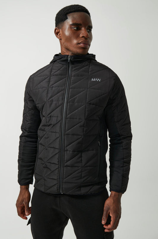 Man Active Hybrid Block Quilted Zip Through Hoodie