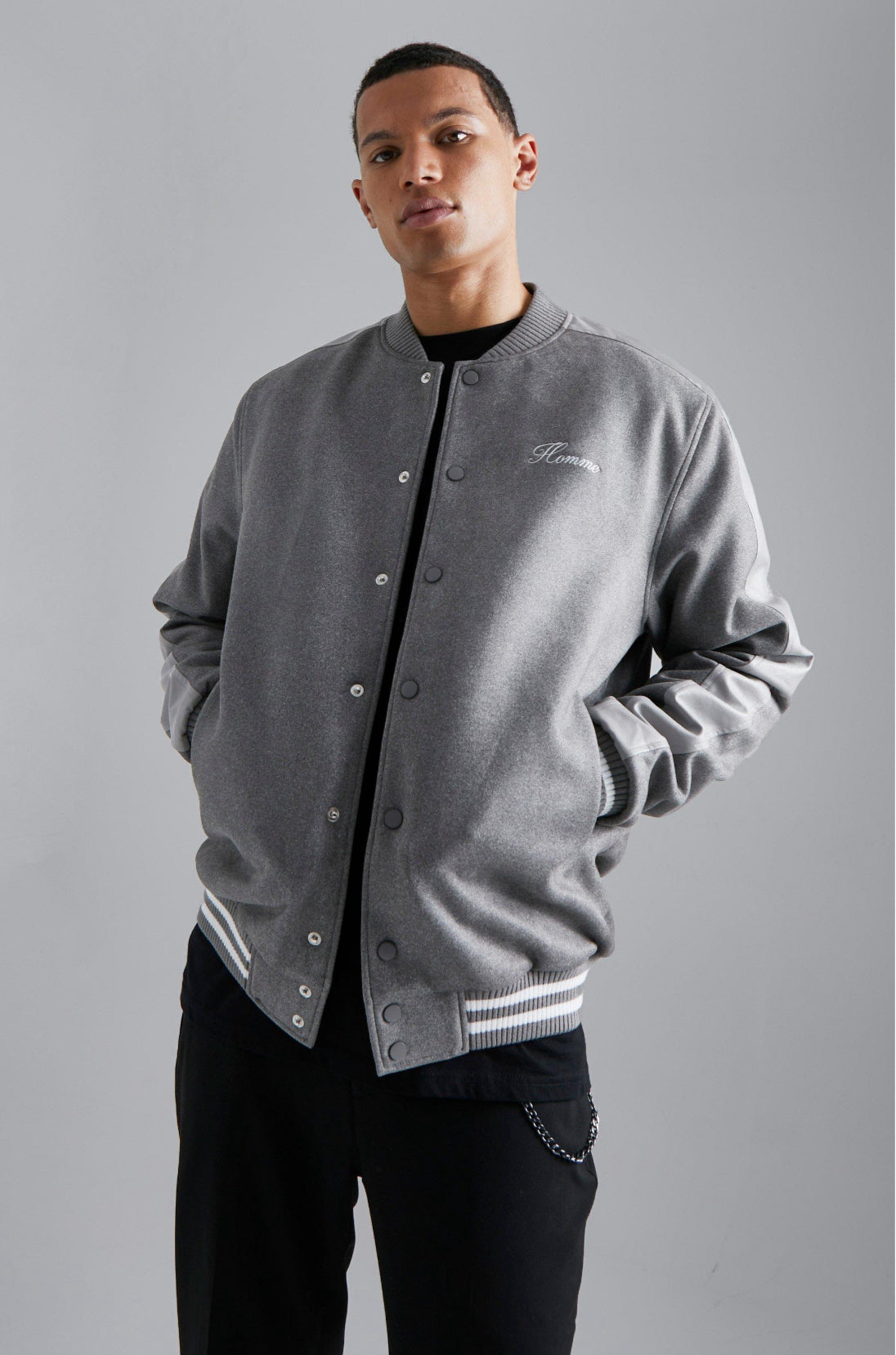 Tall Faux Suede Bomber With Chunky Rib