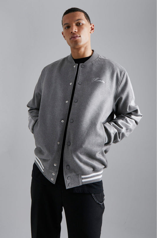 Tall Faux Suede Bomber With Chunky Rib